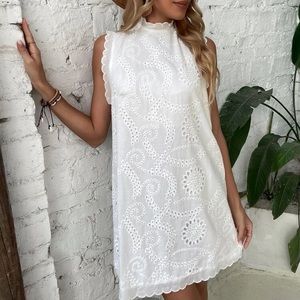 White Eyelet high neck dress